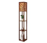 HJLJKG Standing Light Standing Lamp Wooden USB with Shelves Vintage Carving PVC Lampshade s for Living Room Bedroom Floor Light Bedroom