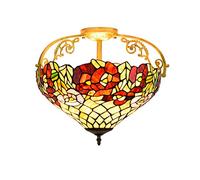 HJLJKG Style Stained Glass Chandeliers 16" Half Ceiling Light Style Flower Pattern Celling lamp for Living Room Corridor Bedroom Bar