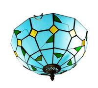 HJLJKG Style Stained Glass Chandeliers 30CM Stained galss Ceiling Lamp for Bedroom Restaurant Café Light Blue Green Leaf Glass Light