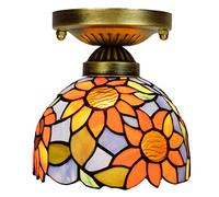 HJLJKG Style Stained Glass Chandeliers 8" Mediterranean Blue Sunflower Stained Glass Aisle Corridor Balcony Blue Sun Flower Light Small Ceiling Light