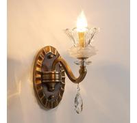 HJLJKG Wall, Antique Brass Wall Vintage Candlestick Wall Lamp French Floral Glass Wall Lamp with Crystal Bead, Retro Elegant Copper Wall Light Sconces for (1head)