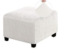 HJLRR Slipcovers Rectangle for Living Room Foot Stool Stretch Covers to Fit Ottoman Foot Rest, Checked Jacquard Fabric with Elastic Bottom, Removable Washable,White,L