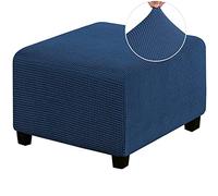 HJLRR Square Ottoman Cover, Feature Stretch Thick Soft Jacquard Fabric Footstool Protector Covers, Removable Anti-Slip Furniture Protectors Storage Foot Stool,navy Blue,M