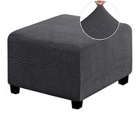 HJLRR Square Ottoman Cover, Feature Stretch Thick Soft Jacquard Fabric Footstool Protector Covers, Removable Anti-Slip Furniture Protectors Storage Foot Stool,dark Grey,M