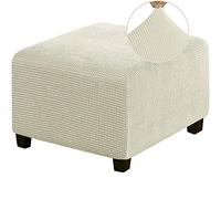 HJLRR Square Ottoman Cover, Feature Stretch Thick Soft Jacquard Fabric Footstool Protector Covers, Removable Anti-Slip Furniture Protectors Storage Foot Stool,beige,M