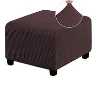 HJLRR Square Ottoman Cover, Feature Stretch Thick Soft Jacquard Fabric Footstool Protector Covers, Removable Anti-Slip Furniture Protectors Storage Foot Stool,Deep Coffee,M