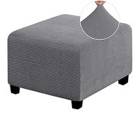 HJLRR Square Ottoman Cover, Feature Stretch Thick Soft Jacquard Fabric Footstool Protector Covers, Removable Anti-Slip Furniture Protectors Storage Foot Stool,grey,M