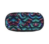 HJLUUFT 3D Magic Dragon Scale Print Pencil Case for Office College School Daily Use, Black, One Size, Cute