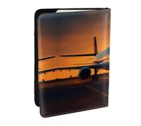 HJLUUFT Airplane at Sunset Print Leather Passport Cover for Men Women, Travel Wallet Passport Holder Case for Family