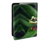 HJLUUFT Animal Frog Green Leaf Leaves Print Leather Passport Wallet for Men Women, Passport Holder Case Travel Passport Cover for Family