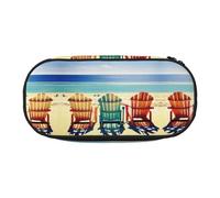 HJLUUFT beach scene with chairs print Makeup Cosmetic Bag Stationary Kawaii Pencil Box Pouch Gadget Organizer Bag with Zipper
