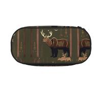 HJLUUFT Bear Deer print Pencil Bag Pouch Case,Pen Bags Pencil Pouch Organizer for Office College School Daily Use