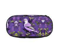 HJLUUFT Bird in Purple Lavender Floral Flowers print Makeup Cosmetic Bag Stationary Kawaii Pencil Box Pouch Gadget Organizer Bag with Zipper