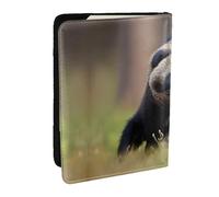 HJLUUFT Black and White Honey Badger Print Leather Passport Cover for Men Women, Travel Wallet Passport Holder Case for Family