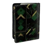 HJLUUFT Black Green and Gold Geometric Print Leather Passport Wallet for Men Women, Passport Holder Case Travel Passport Cover for Family