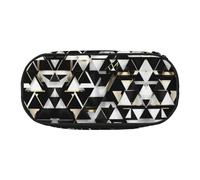 HJLUUFT Black White Gold Triangle print Pencil Bag Pouch Case,Pen Bags Pencil Pouch Organizer for Office College School Daily Use, Black, One Size, Cute