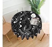 HJLUUFT Black White Snake Skin pattern Round polyester tablecloth waterproof and stain resistant farmhouse table set for banquets/buffets
