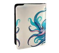 HJLUUFT Blue and Purple Octopus Print Leather Passport Wallet for Men Women, Passport Holder Case Travel Passport Cover for Family