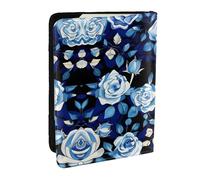 HJLUUFT Blue Flower Pattern Roses Print Leather Passport Wallet for Men Women, Passport Holder Case Travel Passport Cover for Family