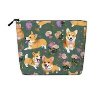 HJLUUFT Corgi Floral Flowers print Makeup Bag Travel Toiletry Bag,Make Up Bags for Women Makeup Organizer Toiletries Accessories, Black, One Size