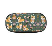 HJLUUFT Corgi Floral Flowers print Pencil Case Simple Sturdy Multifunctional Pencil Bag Office Stationery Organizer