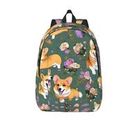 HJLUUFT Corgi Floral Flowers Water-Resistant Backpack - Stylish Laptop Backpack for Men - Large Capacity Travel Backpack - Unisex