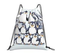 HJLUUFT Cute Baby Penguins Sketch Waterproof Draw String Back Bag - Functional String Backpack and Cinch Bag Suitable for Gym, White, One Size