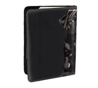 HJLUUFT Cute Black Pug Dog Print Leather Passport Case, Passport Cover with Credit Card Holder for Women Men Family ID Travel