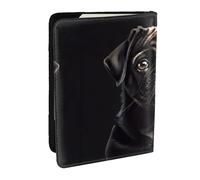 HJLUUFT Cute Black Pug Dog Print Leather Passport Case, Passport Cover with Credit Card Holder for Women Men Family ID Travel