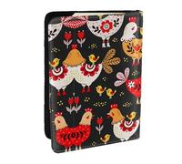 HJLUUFT Cute Rooster Chickens Print Leather Passport Case, Passport Cover with Credit Card Holder for Women Men Family ID Travel