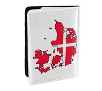 HJLUUFT Danish Flag Map Print Leather Passport Cover for Men Women, Travel Wallet Passport Holder Case for Family