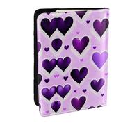 HJLUUFT Fashional Purple Hearts Print Leather Passport Wallet for Men Women, Passport Holder Case Travel Passport Cover for Family