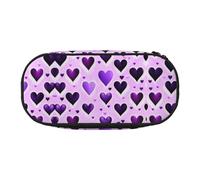 HJLUUFT Fashional Purple Hearts print Makeup Cosmetic Bag Stationary Kawaii Pencil Box Pouch Gadget Organizer Bag with Zipper
