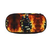 HJLUUFT Firefighter Fireman Flame print Makeup Cosmetic Bag Stationary Kawaii Pencil Box Pouch Gadget Organizer Bag with Zipper
