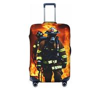 HJLUUFT Firefighter Fireman Flame Print Suitcase Cover Travel Luggage Cover Protector Suitcase Washable Baggage Covers Anti-Scratch