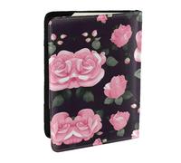 HJLUUFT Floral Flowers Rose Pink Print Leather Passport Wallet for Men Women, Passport Holder Case Travel Passport Cover for Family
