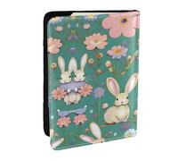 HJLUUFT Flowers Bunnies Birds Print Leather Passport Wallet for Men Women, Passport Holder Case Travel Passport Cover for Family
