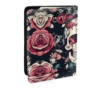 HJLUUFT Flowers Skull Ornamental Pattern Print Leather Passport Case, Passport Cover with Credit Card Holder for Women Men Family ID Travel