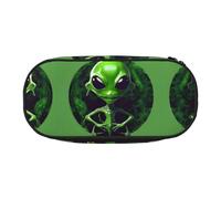 HJLUUFT Green alien print Makeup Cosmetic Bag Stationary Kawaii Pencil Box Pouch Gadget Organizer Bag with Zipper