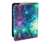 HJLUUFT Green Blue Purple Galaxy Print Leather Passport Case, Passport Cover with Credit Card Holder for Women Men Family ID Travel