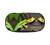 HJLUUFT Green Geckos print Makeup Cosmetic Bag Stationary Kawaii Pencil Box Pouch Gadget Organizer Bag with Zipper