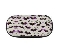 HJLUUFT Halloween Flying purple Bats print Makeup Cosmetic Bag Stationary Kawaii Pencil Box Pouch Gadget Organizer Bag with Zipper
