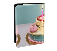 HJLUUFT Happy Birthday Big Cake Print Leather Passport Wallet for Men Women, Passport Holder Case Travel Passport Cover for Family