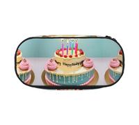 HJLUUFT Happy Birthday Big Cake print Makeup Cosmetic Bag Stationary Kawaii Pencil Box Pouch Gadget Organizer Bag with Zipper
