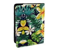 HJLUUFT Hawaiian Tropical Leaves Flowers Print Leather Passport Wallet for Men Women, Passport Holder Case Travel Passport Cover for Family