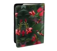 HJLUUFT Hummingbirds Red Flower Hibiscus Print Leather Passport Wallet for Men Women, Passport Holder Case Travel Passport Cover for Family