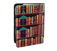 HJLUUFT Library Bookshelf Print Leather Passport Cover for Men Women, Travel Wallet Passport Holder Case for Family