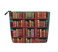 HJLUUFT Library Bookshelf print Travel Makeup Bags Cosmetic Organizer Bag Large Capacity Make up Bag Toiletry Bag for Women, Black, One Size