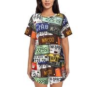 HJLUUFT License Plate Summer Pajamas for Women - Soft and Comfortable Women's Pajama Sets,Postpartum Clothes & Women's Loungewear Black