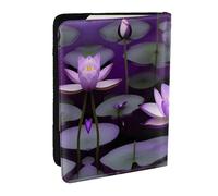 HJLUUFT Lotuses Flower Purple Print Leather Passport Wallet for Men Women, Passport Holder Case Travel Passport Cover for Family